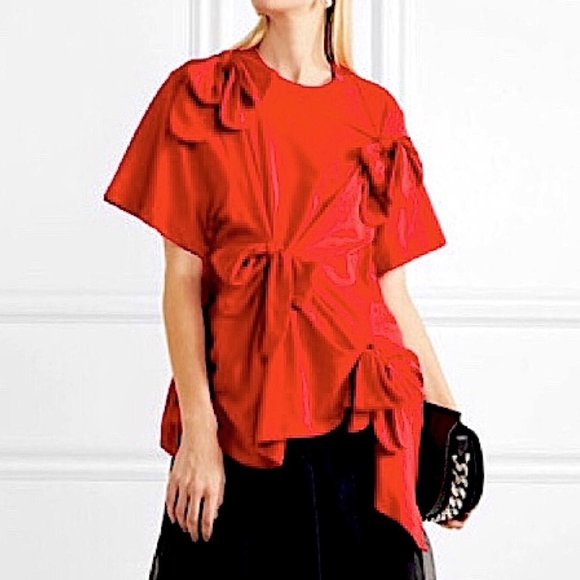 Simone Rocha Tops - NWT Simone Rocha Oversized Bow-Tie Cotton Jersey Shirt in Red